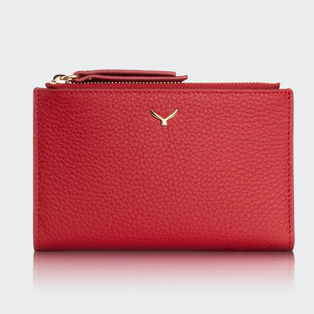 Mapi 5107 Women Two Pocket Leather Wallet With Magnetic Closure Red Light Gold