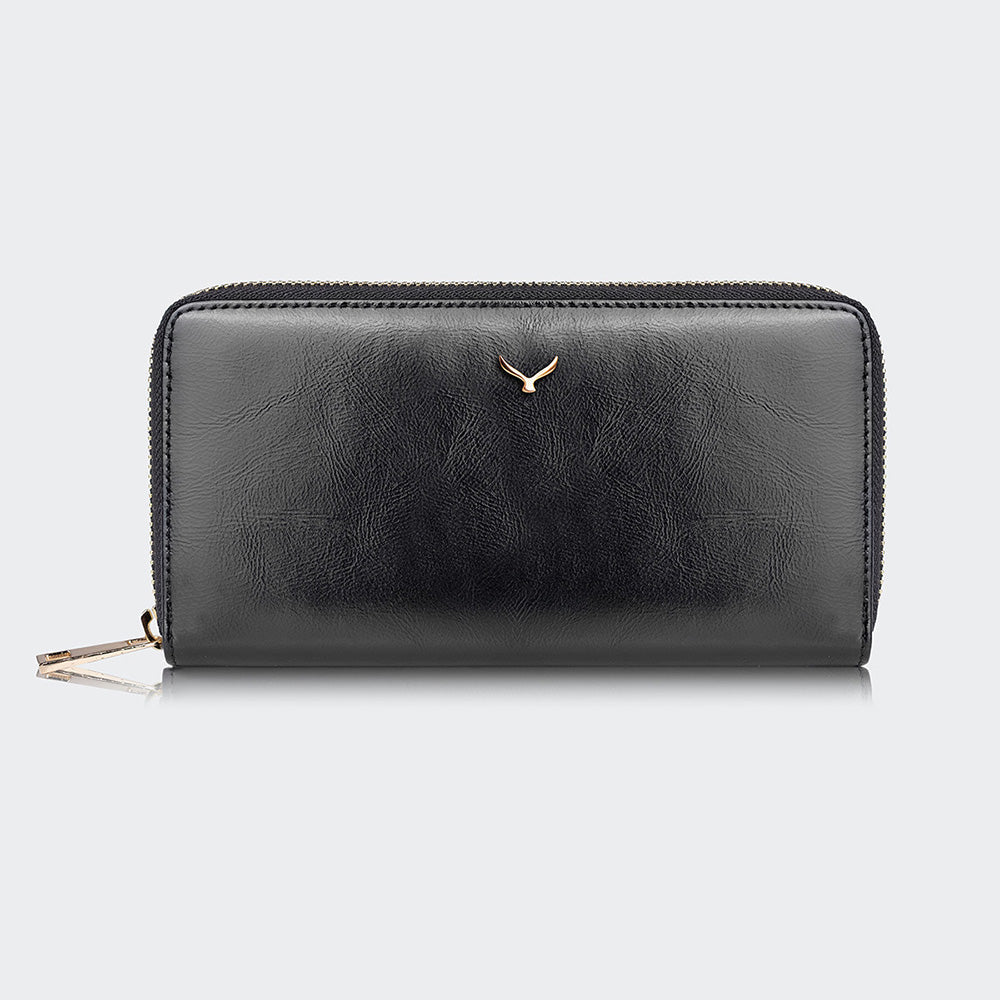 Mapi 5111 Women Large Leather Wallet With Dual Compartments Black Light Gold