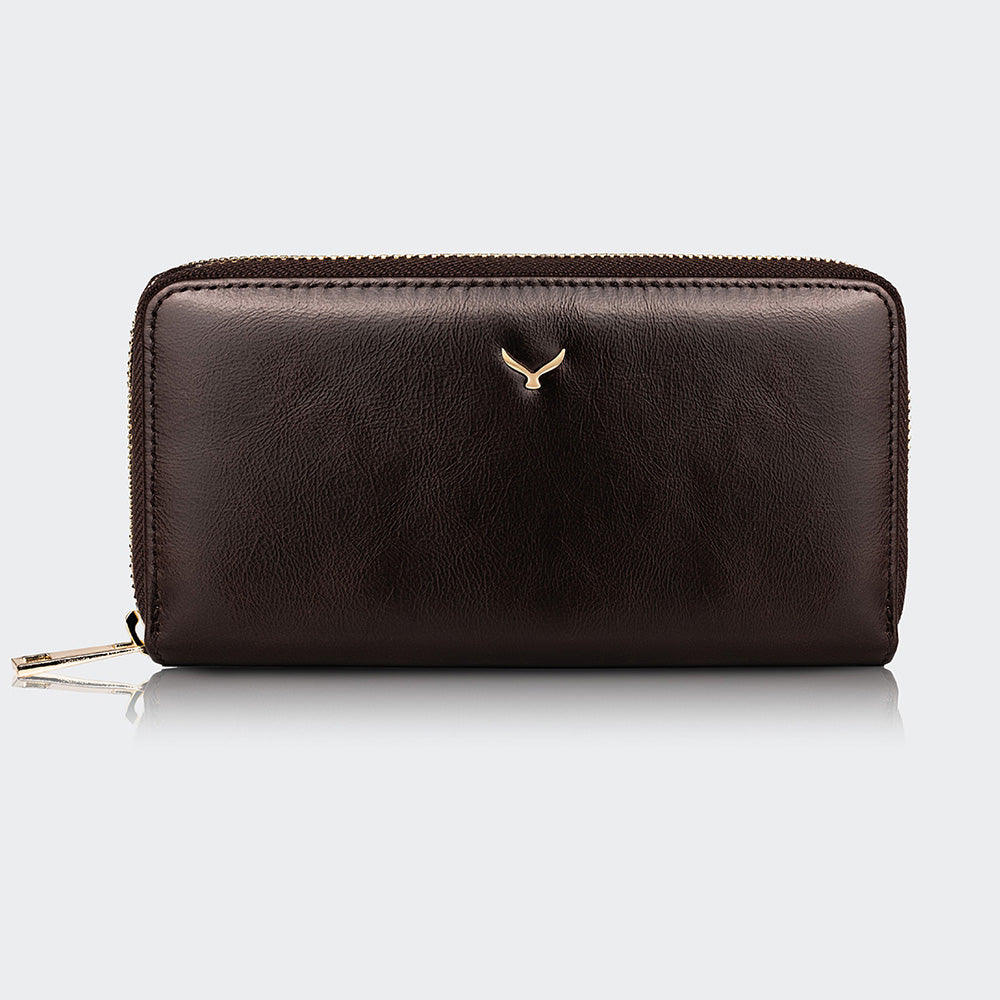 Mapi 5111 Women Large Leather Wallet With Dual Compartments Brown Light Gold
