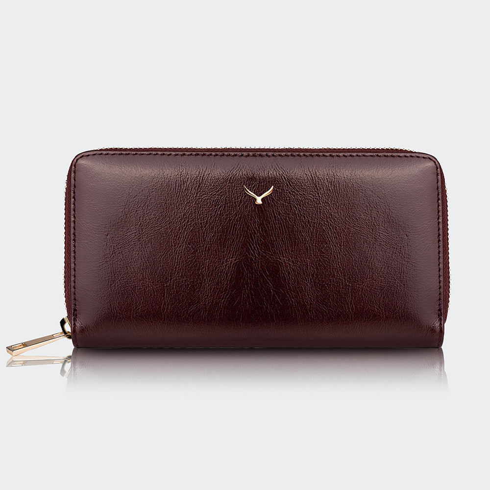 Mapi 5111 Women Large Leather Wallet With Dual Compartments Dark Burgundy Light Gold