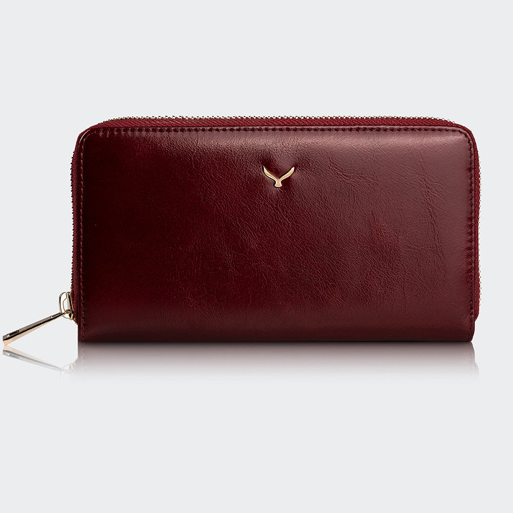 Mapi 5111 Women Large Leather Wallet With Dual Compartments Light Burgundy Light Gold