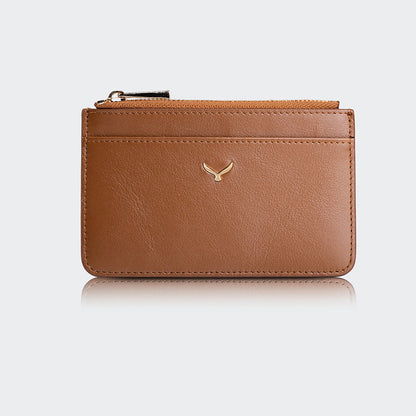 Mapi 5507 Women Leather Card Holder With Zipper Camel Light Gold