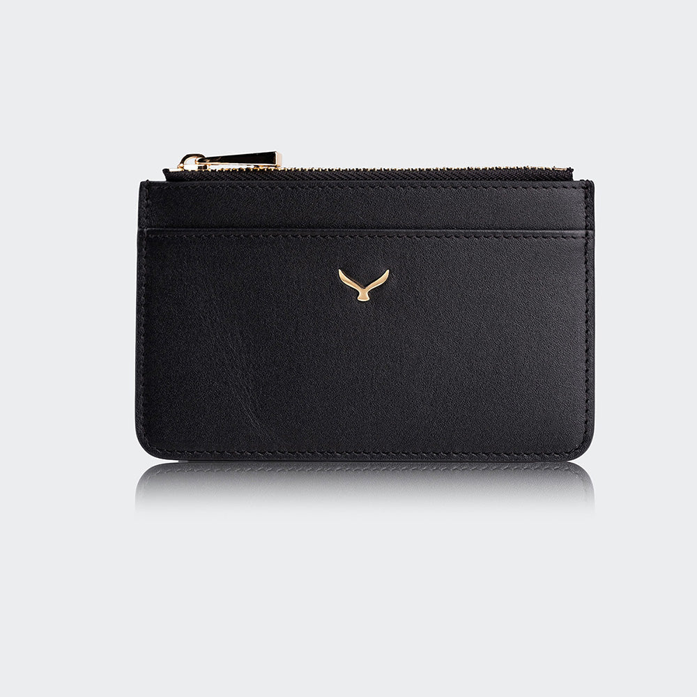 Mapi 5507 Women Leather Card Holder With Zipper Black Light Gold