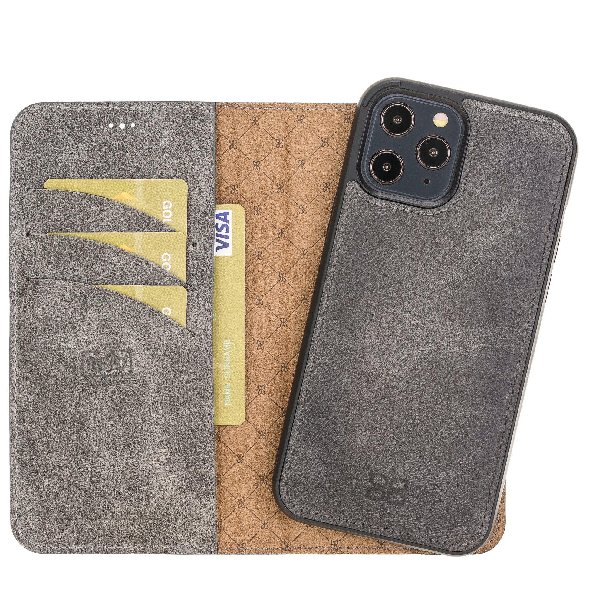 Bouletta Magic iPhone 12 Series Detachable Leather Wallet Case - MW I Phone 12 Pro Max Gray