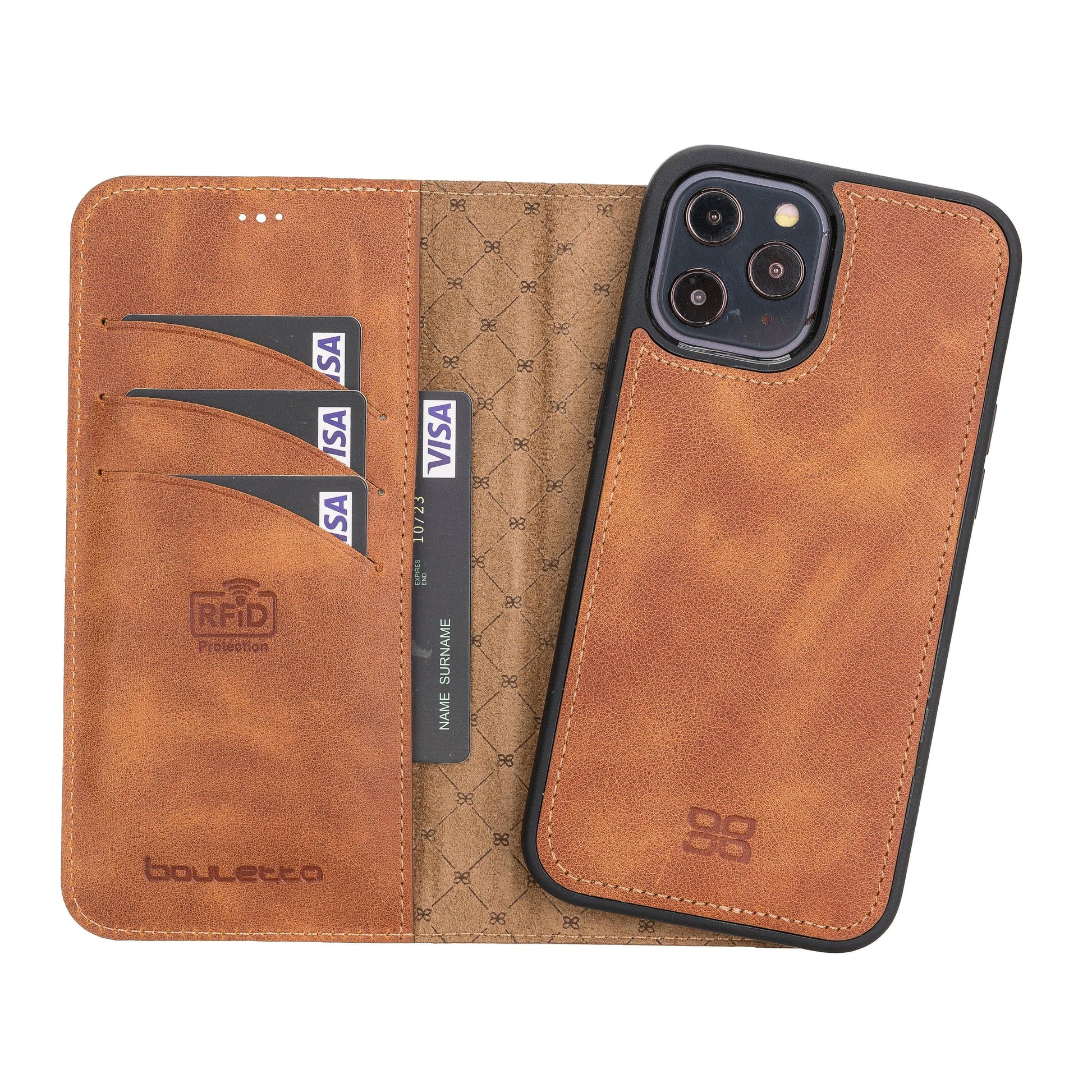 Bouletta Magic iPhone 12 Series Detachable Leather Wallet Case - MW I Phone 12 Pro Max Golden Tan