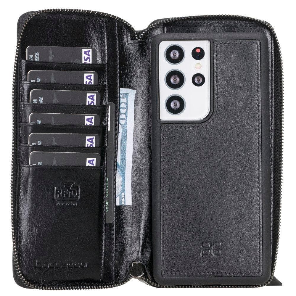 Bouletta Pouch Magic Wallet Samsung Galaxy S21 Series Detachable and Zipper Leather Wallet Case - PMW S21 Ultra Black