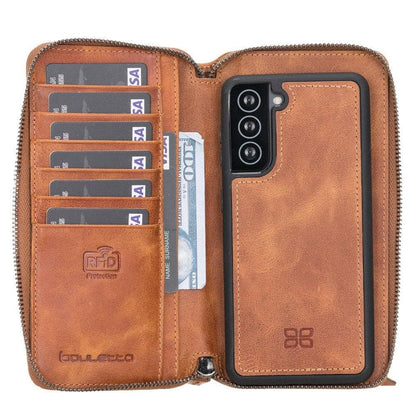 Bouletta Pouch Magic Wallet Samsung Galaxy S21 Series Detachable and Zipper Leather Wallet Case - PMW S21 Plus Golden Tan