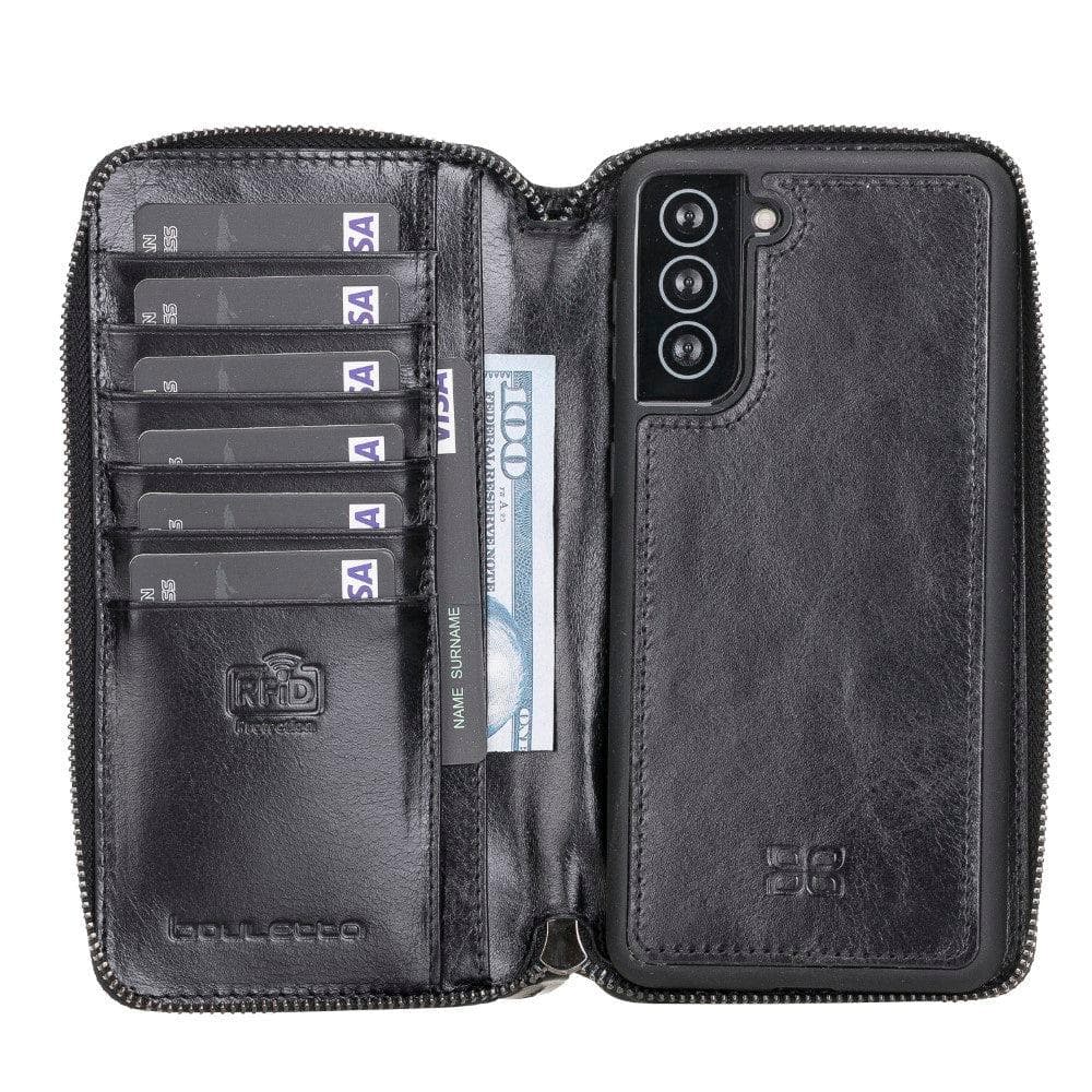 Bouletta Pouch Magic Wallet Samsung Galaxy S21 Series Detachable and Zipper Leather Wallet Case - PMW S21 Black