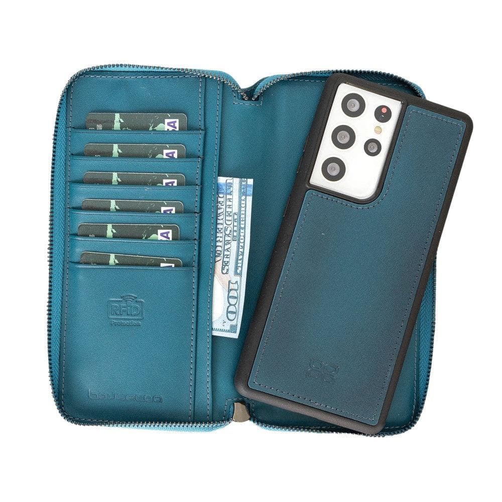 Bouletta Pouch Magic Wallet Samsung Galaxy S21 Series Detachable and Zipper Leather Wallet Case - PMW S21 Ultra Blue