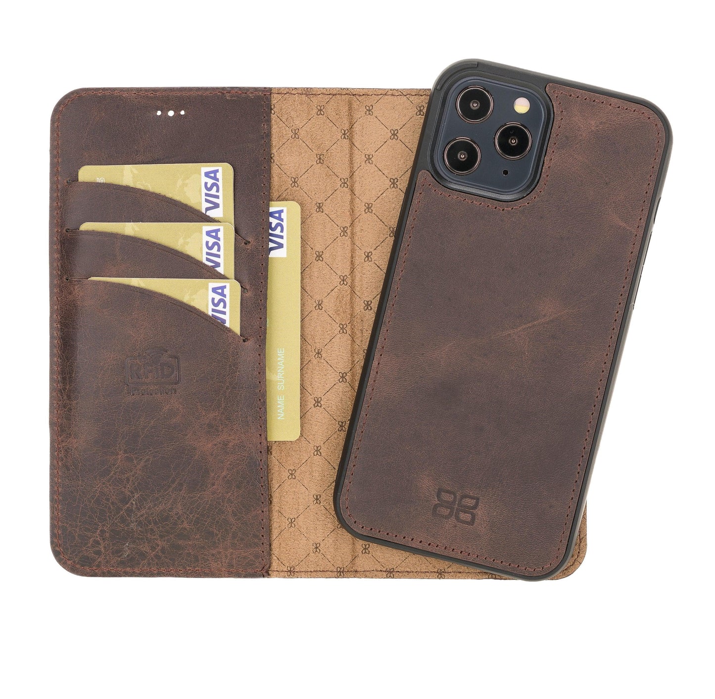 Bouletta Magic iPhone 12 Series Detachable Leather Wallet Case - MW I Phone 12 Pro I Phone 12 Saddle Brown