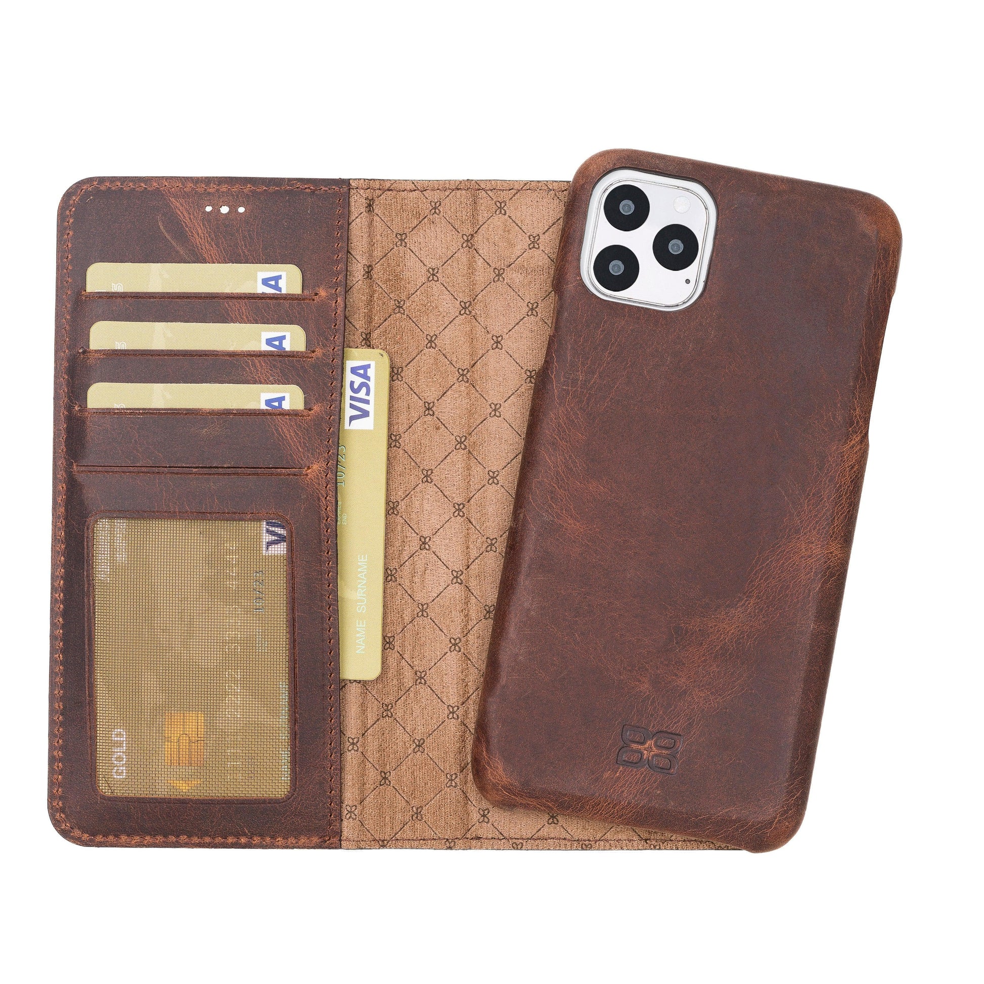 Bouletta F360 Magic Leather iPhone 11 Pro Max Detachable Wallet Case Saddle Brown