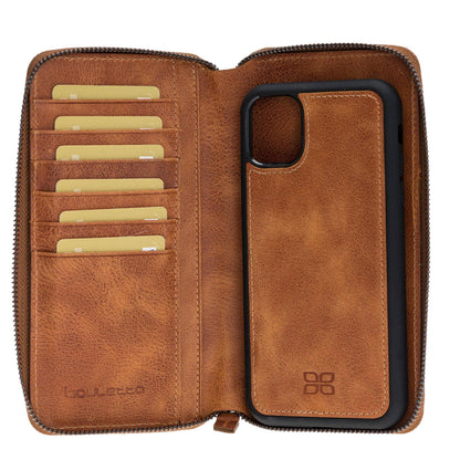 Bouletta Pouch Magic Wallet iPhone 11 Series Detachable and Zipper Leather Wallet Case - PMW I Phone 11 Promax Sandy Tan