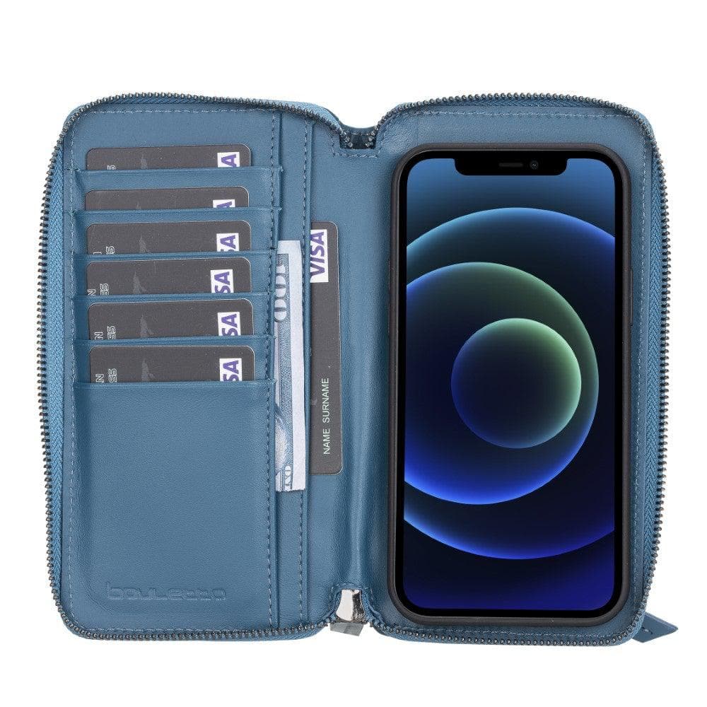 Bouletta Pouch Magic Wallet iPhone 12 Series Detachable and Zipper Leather Wallet Case - PMW I Phone 12 Pro I Phone 12 Blue