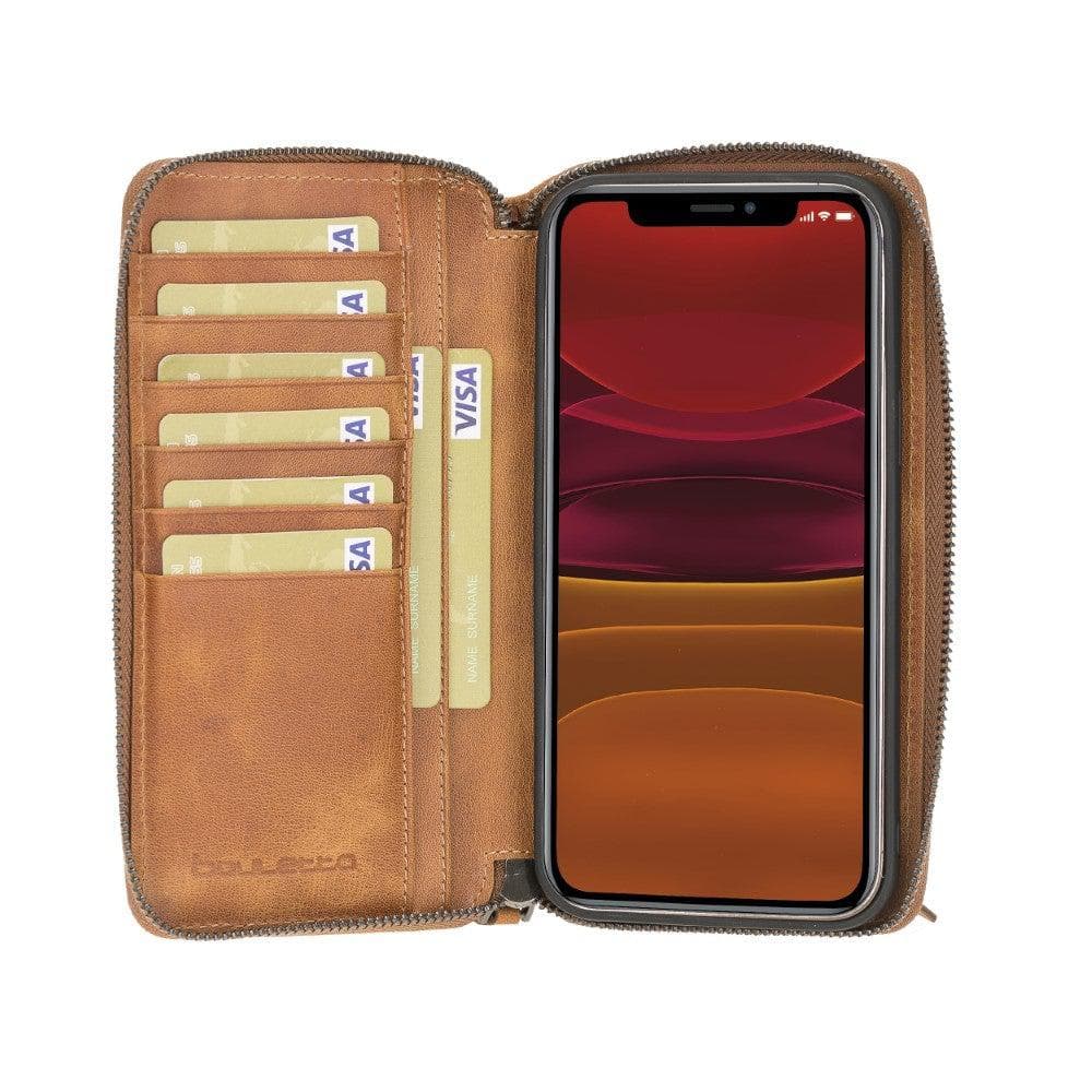 Bouletta Pouch Magic Wallet iPhone 12 Series Detachable and Zipper Leather Wallet Case - PMW I Phone 12 Pro I Phone 12 Golden Tan