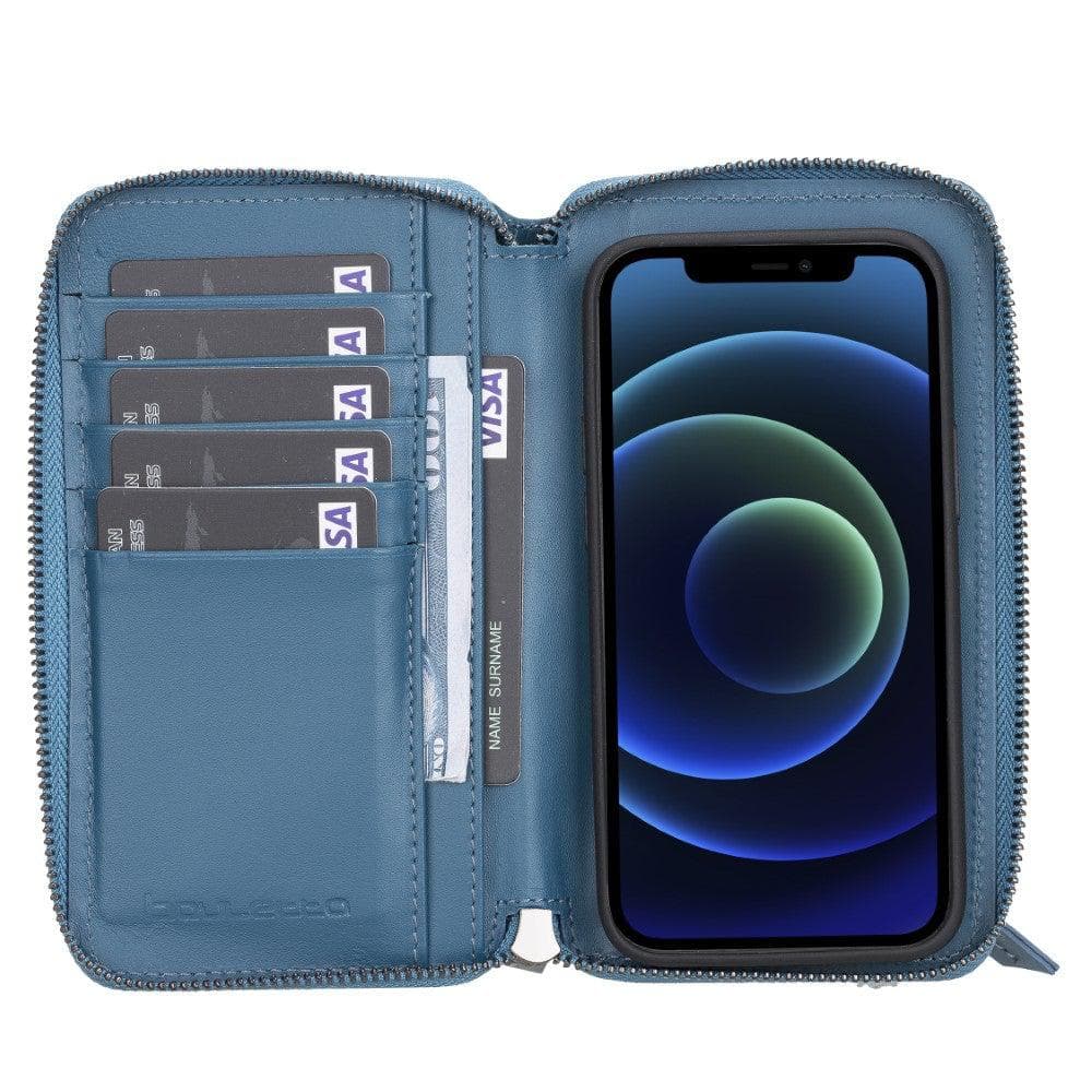 Bouletta Pouch Magic Wallet iPhone 12 Series Detachable and Zipper Leather Wallet Case - PMW I Phone 12 Mini Blue