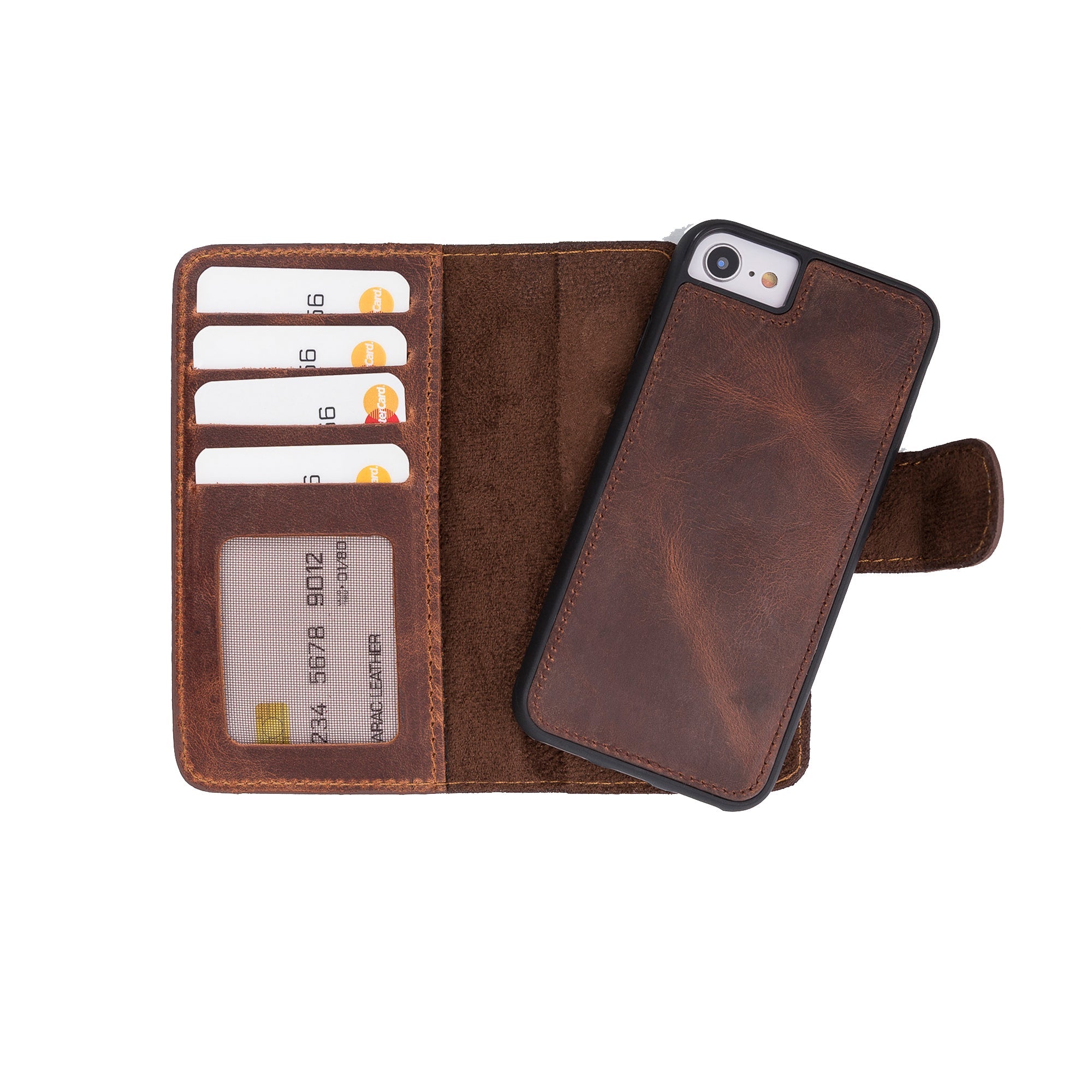 Bayelon Magic iPhone 16E Leather Detachable Wallet Case Saddle Brown
