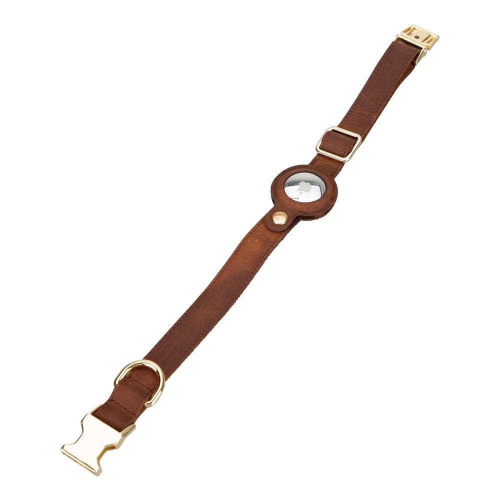 Bayelon Genuine Leather Pet Collar with Apple AirTag Slot Saddle Brown