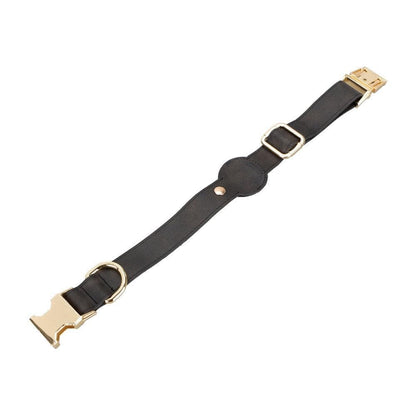 Bayelon Genuine Leather Pet Collar with Apple AirTag Slot Charcoal