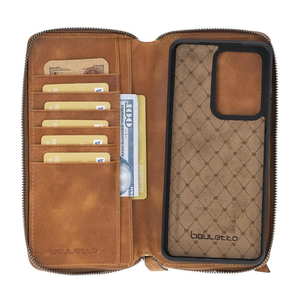 Bouletta Pouch Magic Wallet Samsung Galaxy S20 Series Detachable and Zipper Leather Wallet Case - PMW Samsung S20 Sandy Tan