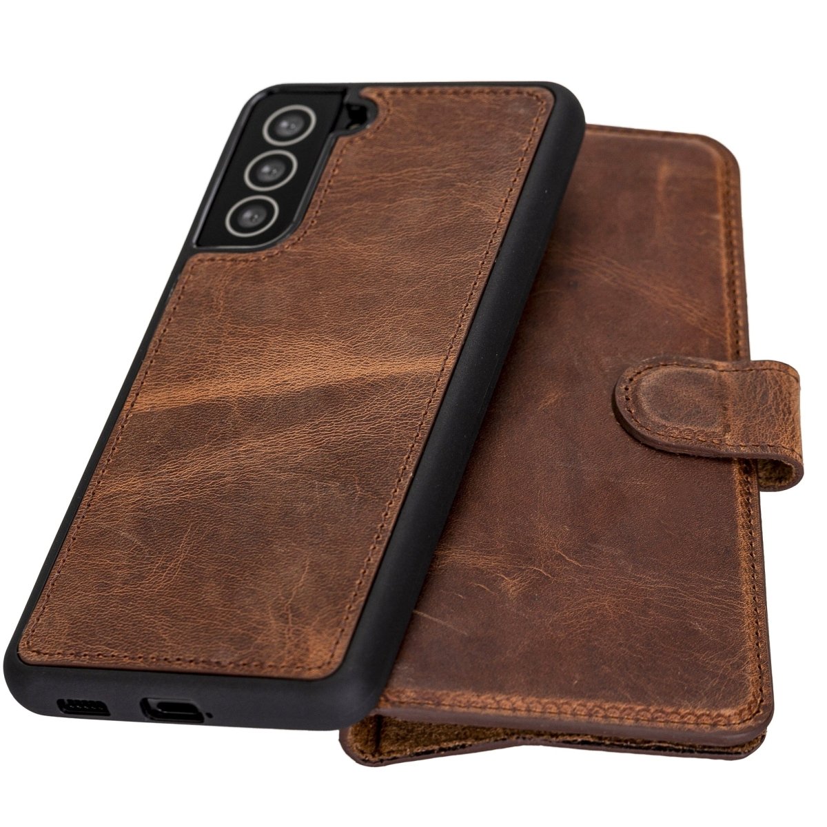 Bayelon Samsung Galaxy S21+ Leather Detachable Wallet Case #color_ Antique Brown