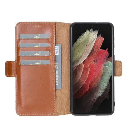 Bayelon Samsung Galaxy S21 Plus Leather Flip Cover Wallet Case #color_ Rustic Tan