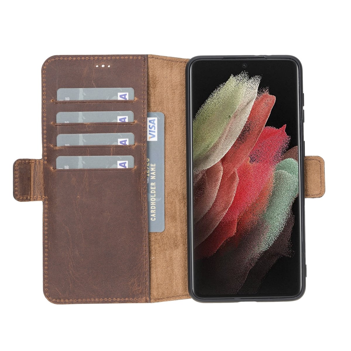 Bayelon Samsung Galaxy S21 Plus Leather Flip Cover Wallet Case #color_ Antique Brown