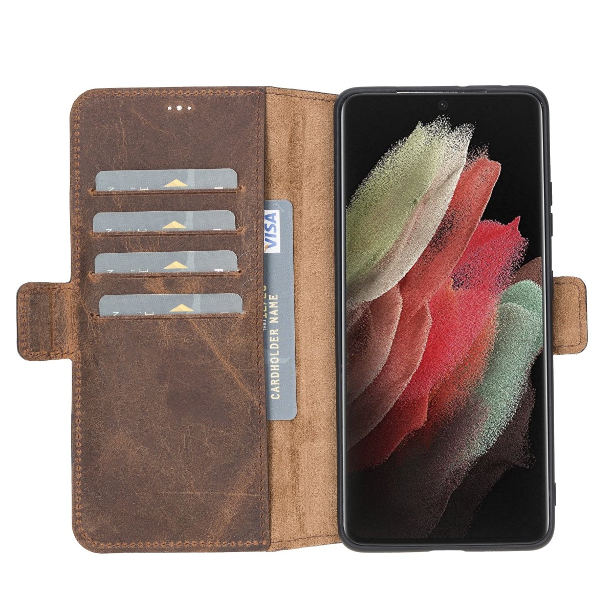 Bayelon Samsung Galaxy S21 Ultra Leather Flip Cover Wallet Case #color_ Antique Brown