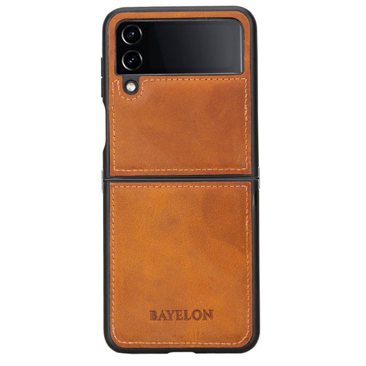 Bayelon Samsung Galaxy Z Flip 4 Leather Case #color_ Antique Camel