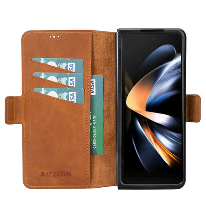 Bayelon Samsung Galaxy Z Fold 4 Leather Wallet Case #color_ Dark Brown