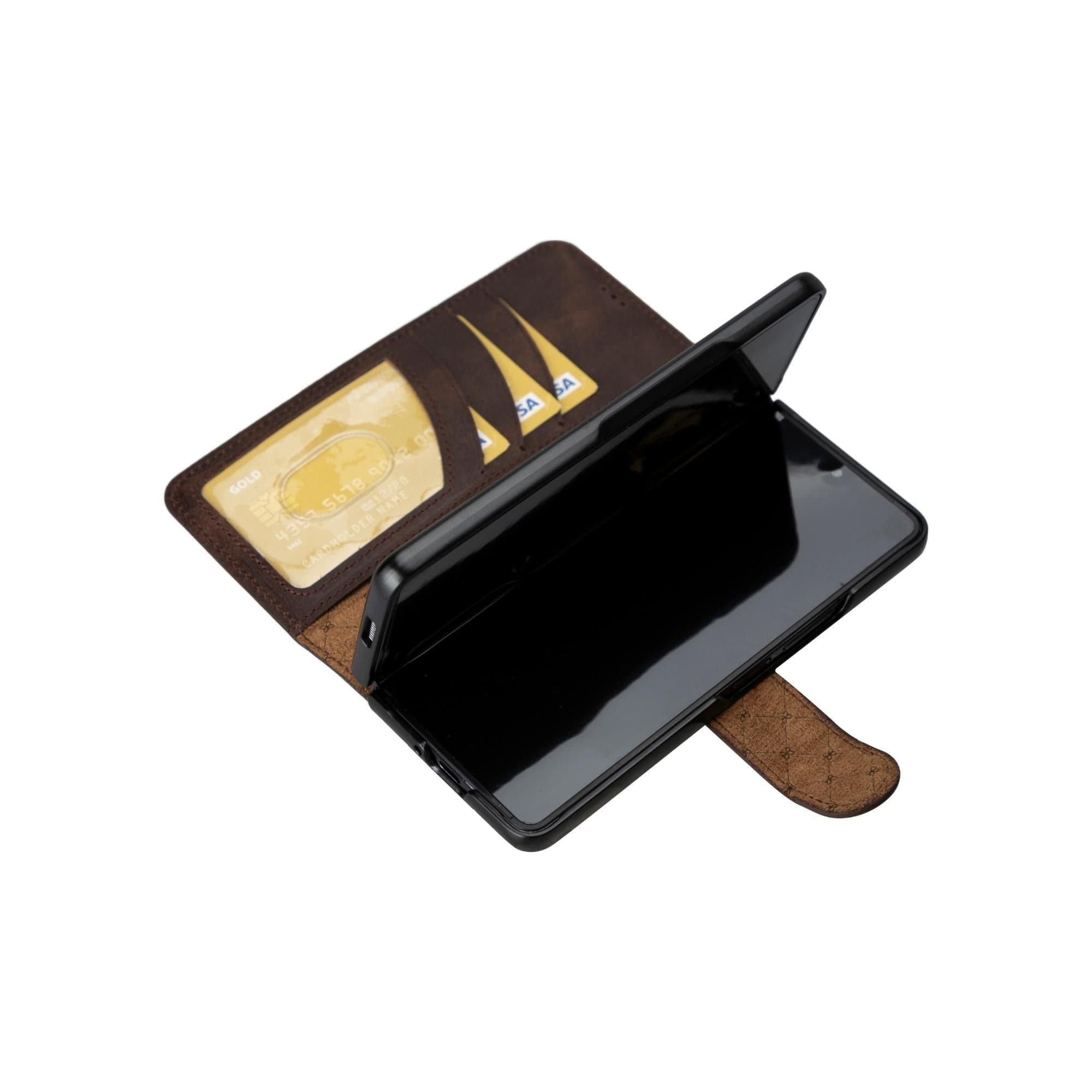 Bayelon Samsung Galaxy Z Fold 5 Leather Folio Wallet Case Brown