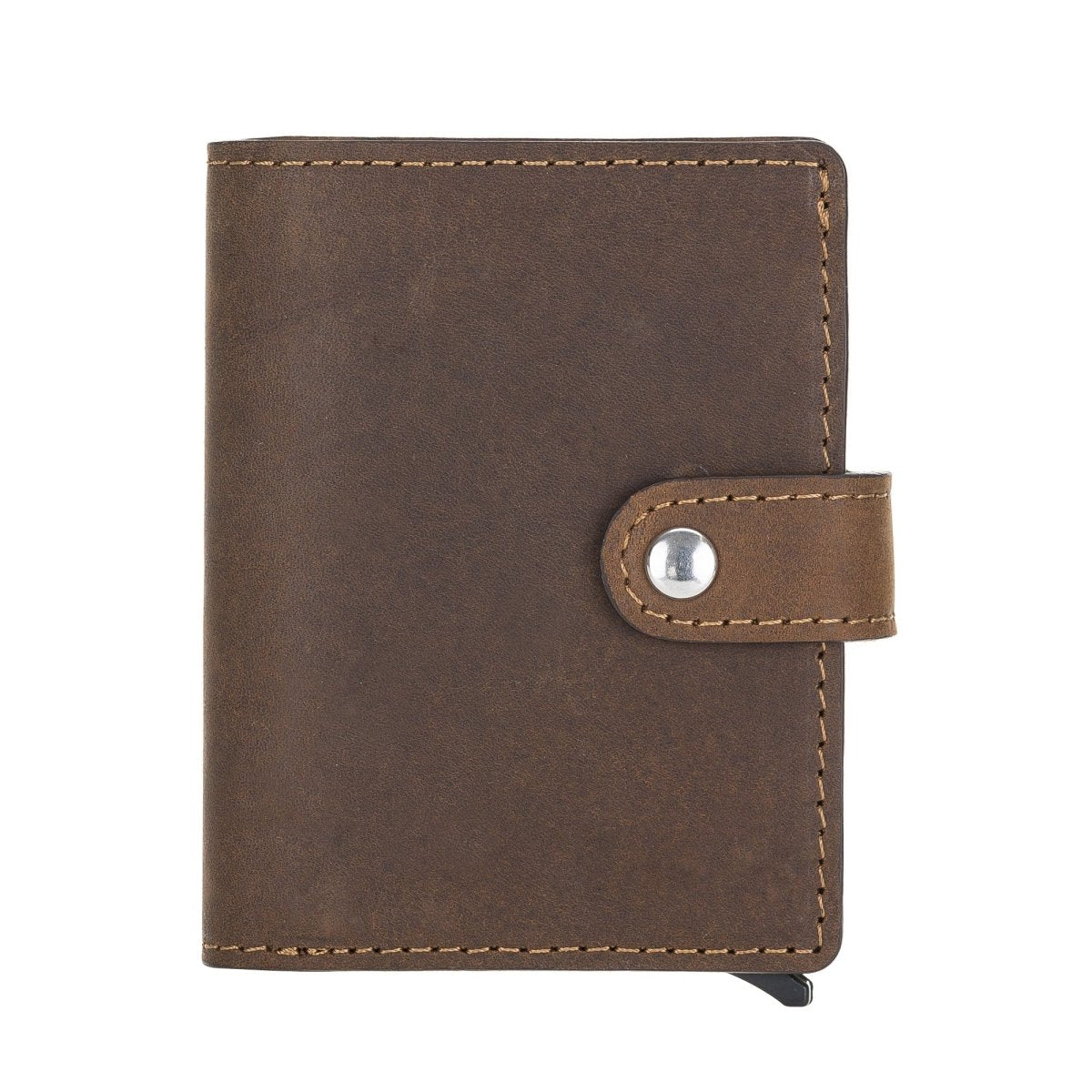 Bayelon Smart Leather Wallet & Mechanical Card Holder with RFID #color_ Antique Brown