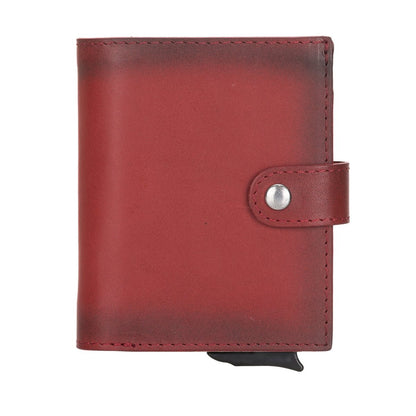 Bayelon Smart Leather Wallet & Mechanical Card Holder with RFID #color_ Burnished Red