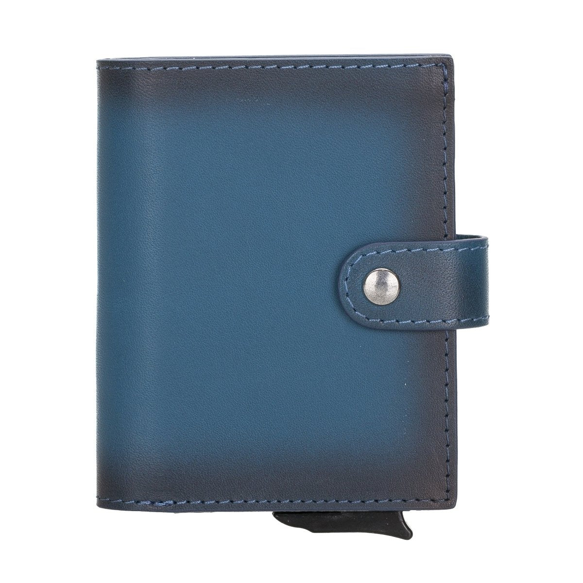 Bayelon Smart Leather Wallet & Mechanical Card Holder with RFID #color_ Burnt Blue