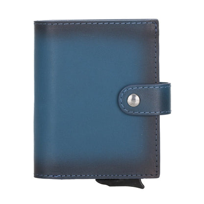 Bayelon Smart Leather Wallet & Mechanical Card Holder with RFID #color_ Burnt Blue