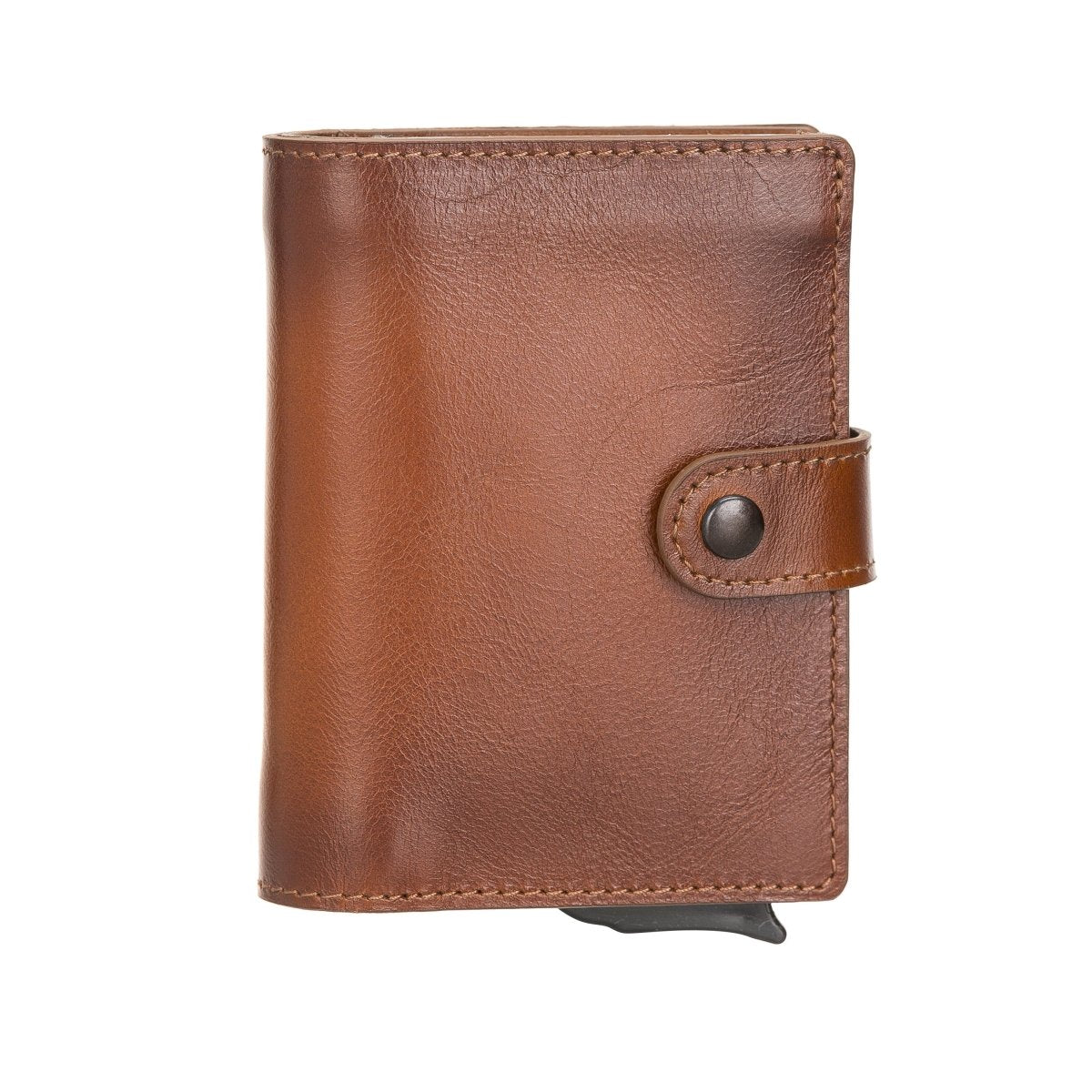 Bayelon Smart Leather Wallet & Mechanical Card Holder with RFID #color_ Rustic Tan