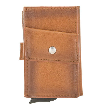 Bouletta Terry Coin Leather Mechanical Card Holder Tan