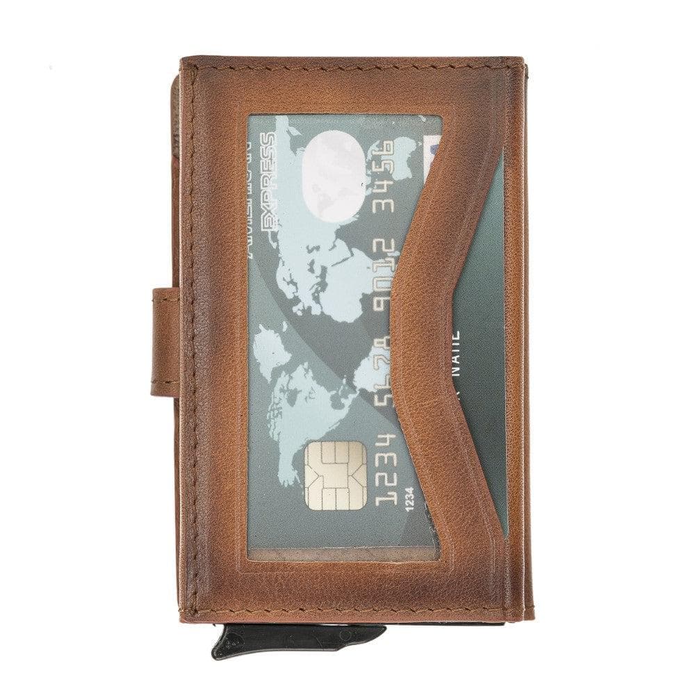 Bayelon Terry Leather Mechanical Card Holder with Coin Slot Sandy Tan