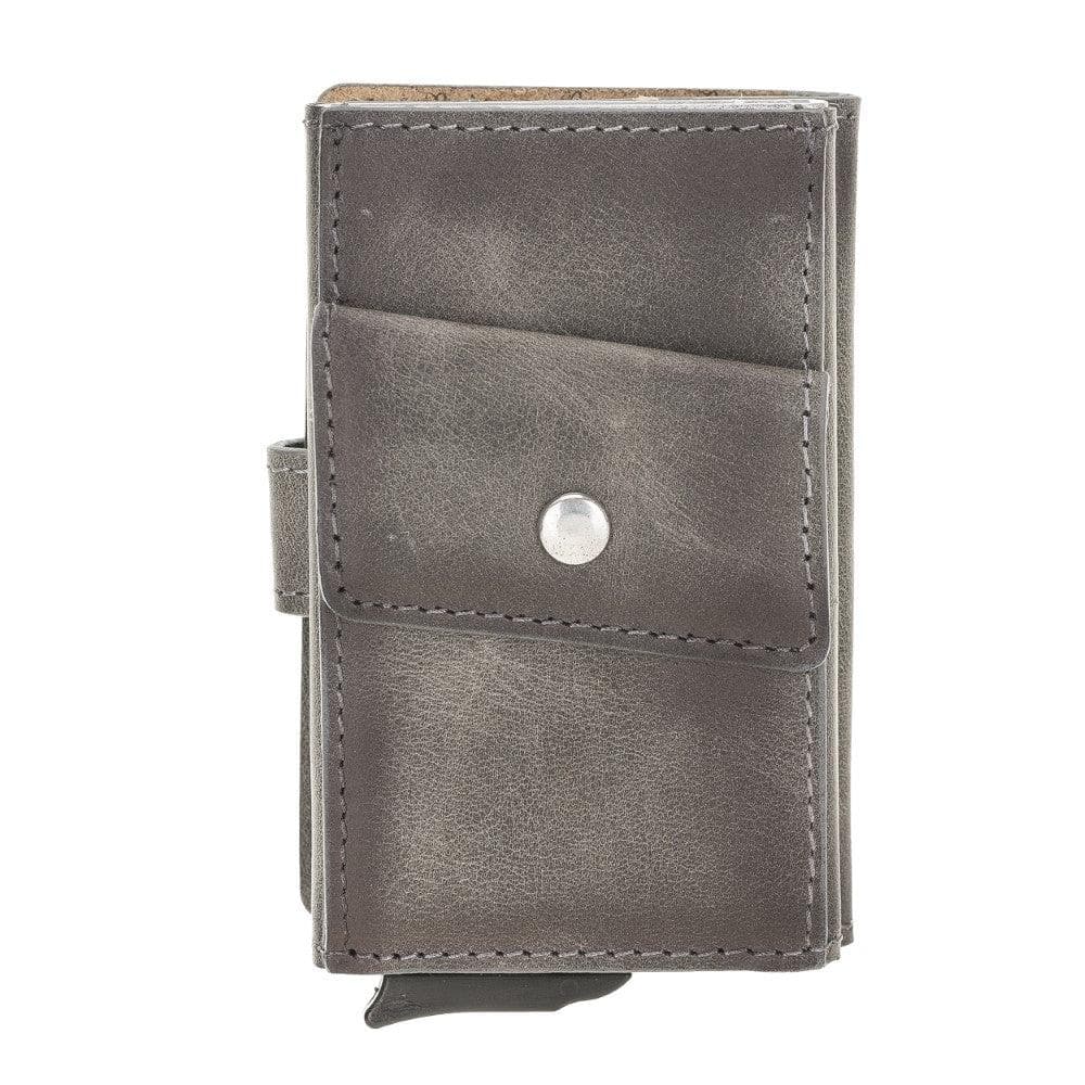 Bayelon Terry Leather Mechanical Card Holder with Coin Slot Gray