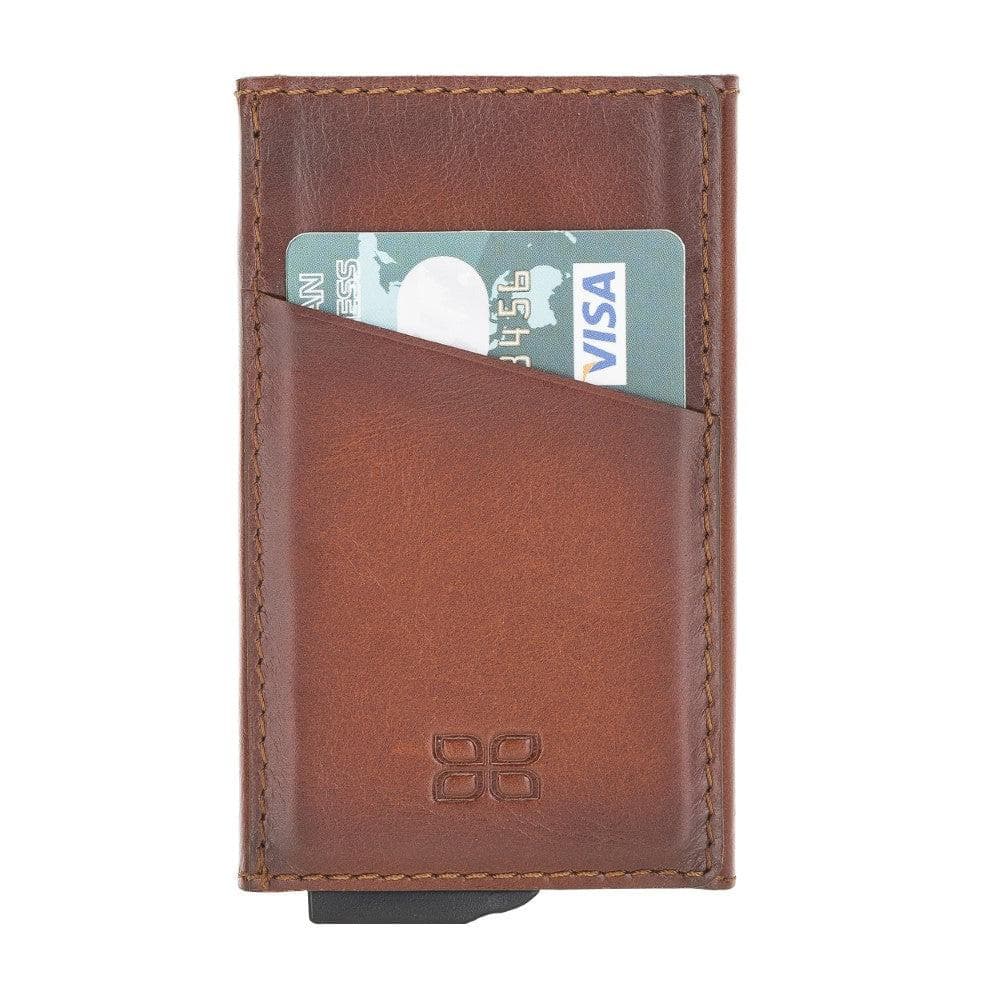Bayelon Torres Leather Mechanical Card Holder with RFID Protection Tan