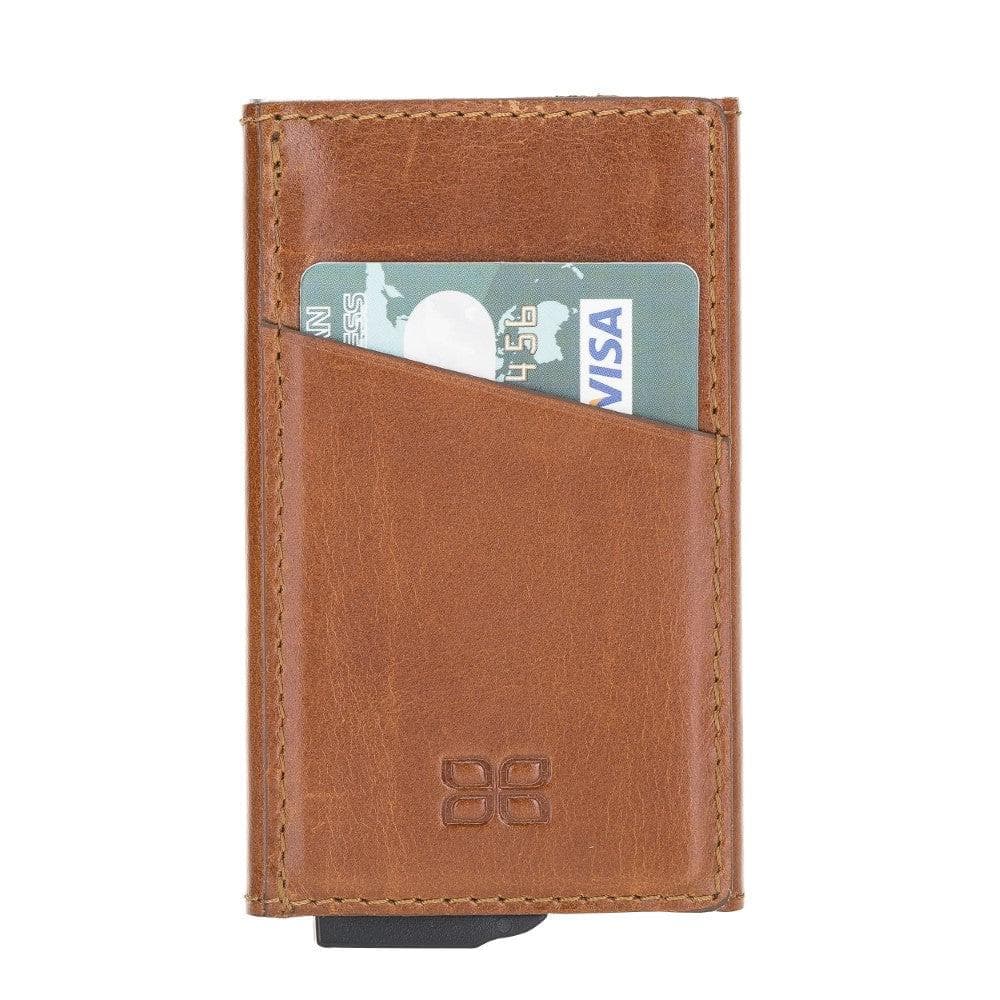Bayelon Torres Leather Mechanical Card Holder with RFID Protection Sandy Tan