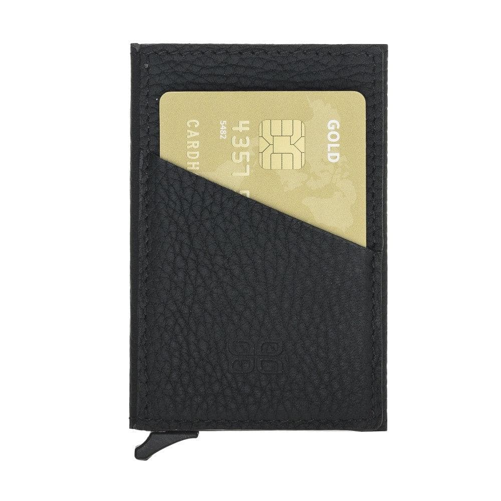 Bayelon Torres Leather Mechanical Card Holder with RFID Protection Pebble Black