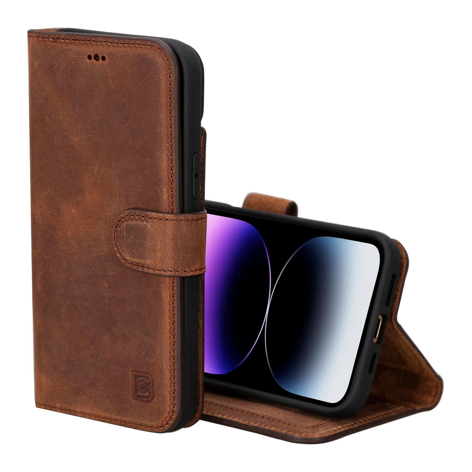 Bayelon Magic iPhone 15 Series Leather Wallet Case - MW Saddle Brown
