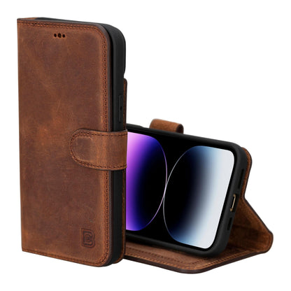 Bouletta Magic iPhone 15 Series Detachable Leather Wallet Case - MW Saddle Brown