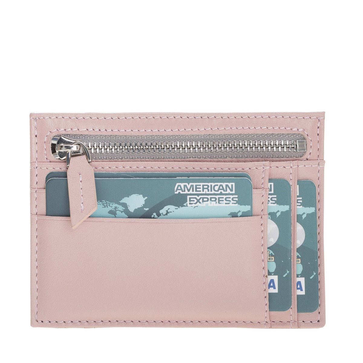 Bayelon Zip Slim Full Grain Leather Wallet & Card Holder #color_ Nude Pink