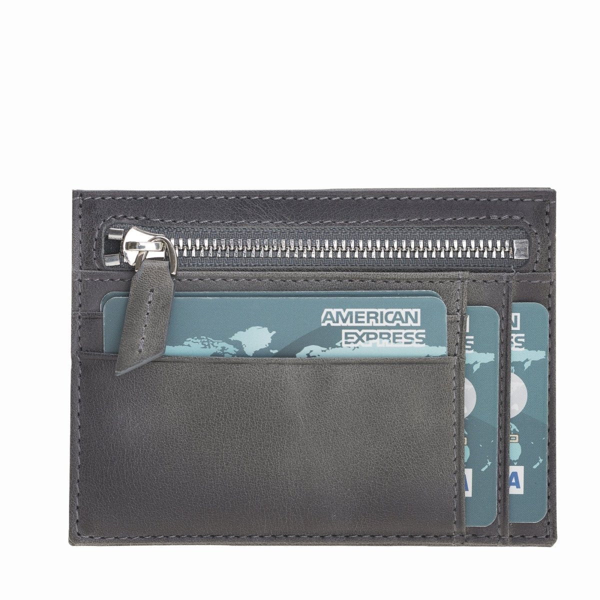 Bayelon Zip Slim Full Grain Leather Wallet & Card Holder #color_ Grey