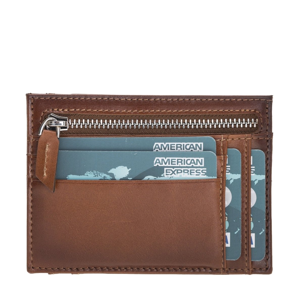 Bayelon Zip Slim Full Grain Leather Wallet & Card Holder #color_ Rustic Tan