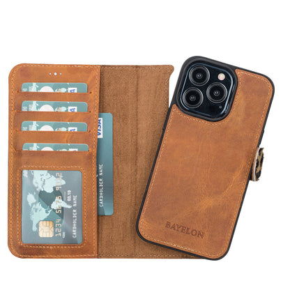 Bayelon iPhone 13 Pro Leather Wallet Case with Kickstand #color_ Leopard Pattern