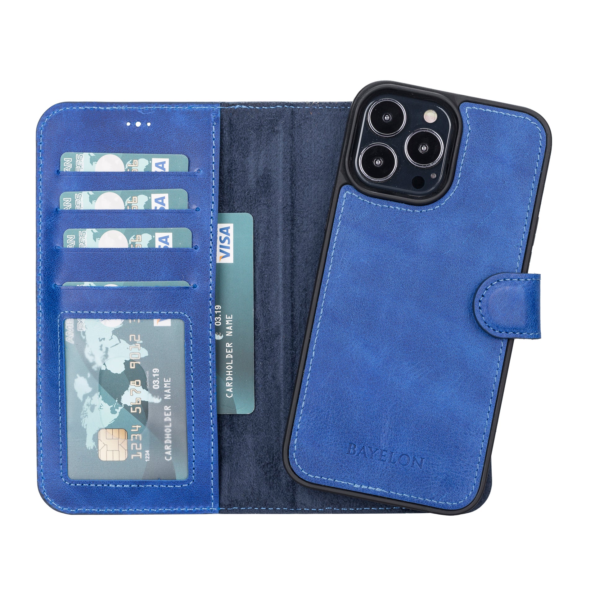 Bayelon iPhone 13 Pro Max Leather Detachable Wallet Case #color_ Ocean Blue