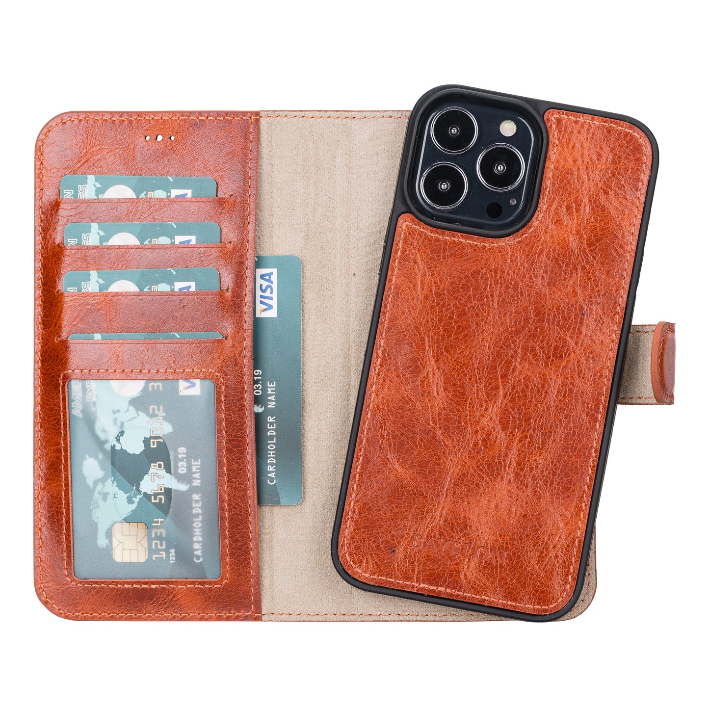 Bayelon iPhone 13 Pro Max Leather Detachable Wallet Case #color_ Dark Orange