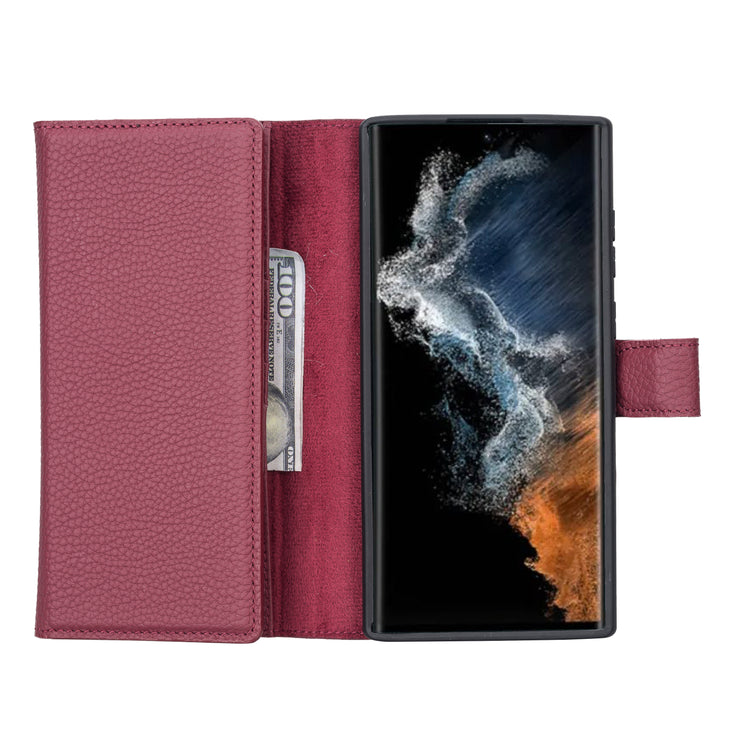 Trifold Full Grain Leather Wallet Case for Samsung Galaxy S22 / S22 Plus / S22 Ultra Bayelon